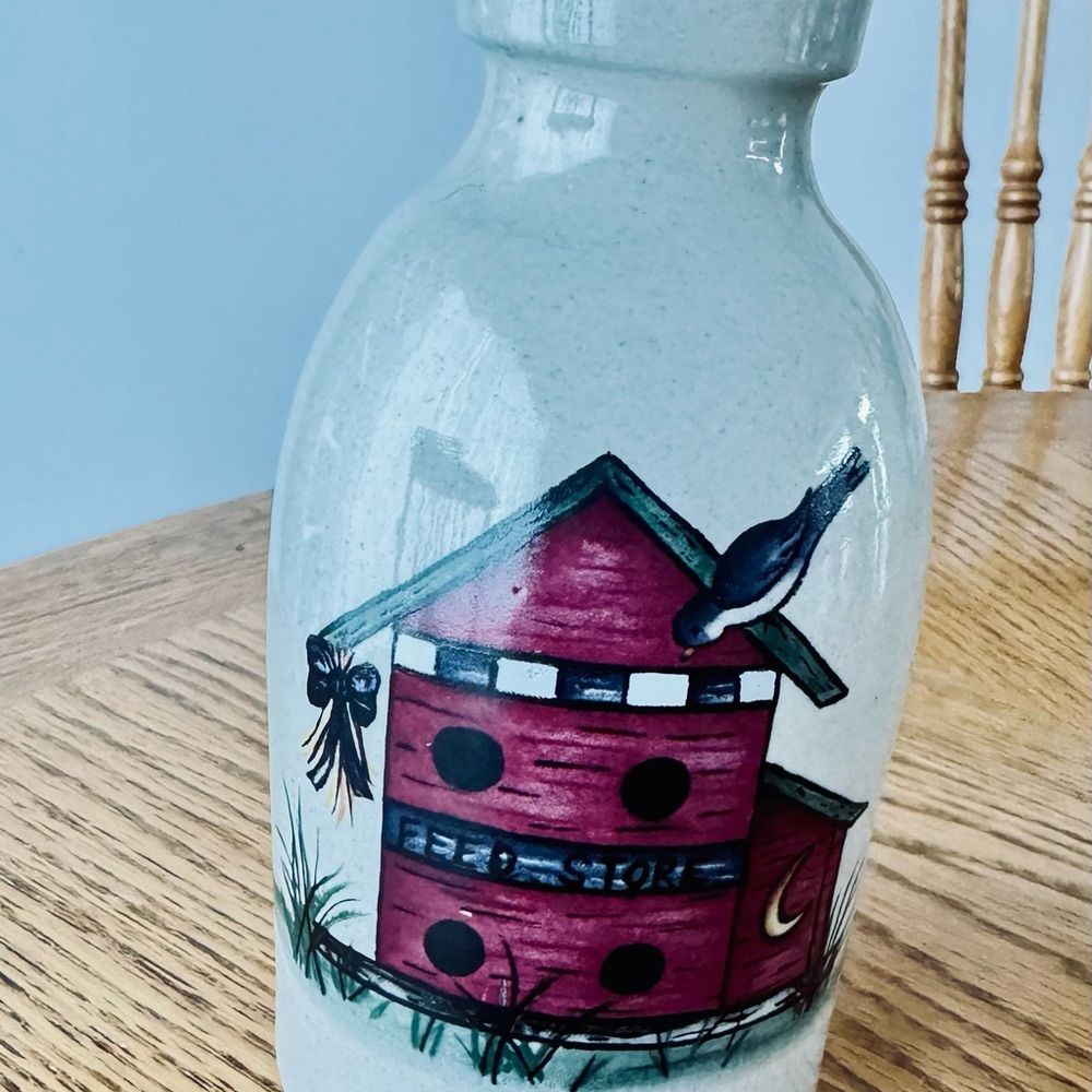 Home and Garden Party Pottery 1999 Soap dispenser or Vase with Birdhouse Design